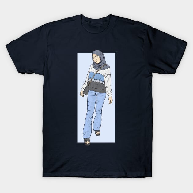 Woman In Blue Jeans T-Shirt by crissbahari